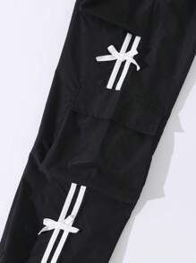 Tween 女童休闲时尚蝴蝶结阔腿工装裤 - 黑色 - 查看 5