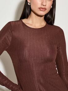 AiiRZ Ribbed Knit Godet Mini Dress Long Sleeve Fall Winter Bodycon A-Line Flare Bottom Party Club Night Out Special Occasion Statement Fashion - Brown - View 6