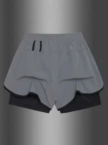 Manfinity Sport PWRUP Men's Striped Print Drawstring Waist Pockets Sports Shorts Grey Shorts