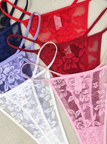 7pcs/Set Plus Size Comfortable Lace Floral Pattern Sexy Underwear