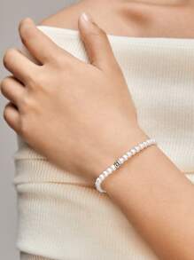 1 pieza Pulsera de mujer con cuentas, estilo vintage francés, con incrustaciones de rhinestones y perlas falsas, para banquetes, fiestas, regalos a amigas