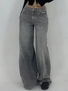 DAZY 女式纯色休闲宽松牛仔裤，带口袋