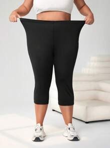 SHEIN CURVE+ 3pcs/Set Plus Size Summer Lightweight Fabric Ankle-Length, 3/4 Length And 1/2 Length Leggings - Black - View 6