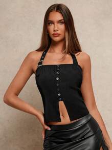 Glamine 女士可调节肩带无袖紧身休闲背心，纯色 - 黑色 - 查看 1