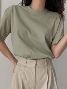 DAZY Solid Drop Shoulder Tee Summer Preppy Tops