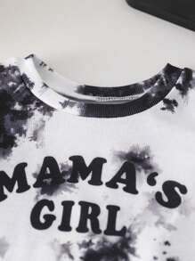 Nuevo conjunto informal casual de niña bebé con estampado de letras inglesas en tie-dye, material suave y amigable para la piel, adecuado para actividades tanto en interiores como en exteriores, primavera/verano - Multicolor - Ver 4