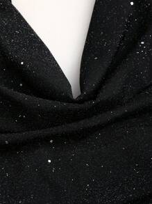 Sweetra Set de 2 piezas con top sin espalda con cuello drapado con brillo y falda con abertura alta, conjunto de fiesta de - Negro - Ver 5