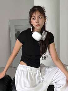 DAZY Women's Summer Solid Color Slim Fit Round Neck Short Sleeve Bodysuit For Wearing As Underwear Or Alone