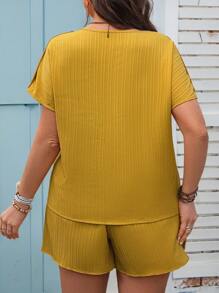 SHEIN LUNE Sheinlune cỡ lớn cho nữ Bộ đồ áo sơ mi và quần short cổ chữ V tay ngắn cài nút trang trí trang phục mùa hè cho nữ Trang phục dự tiệc mùa xuân Trang phục dự tiệc mùa xuân Váy lễ Phục sinh Trang phục lễ Phục sinh cho nữ - Màu vàng - Xem 6