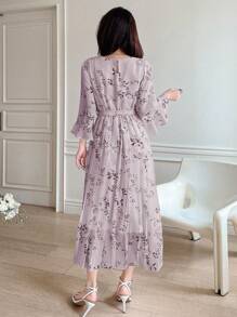 DAZY Women's Elegant Allover Print Pleated Dress, Spring/Summer Floral Sundress