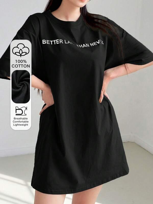 DAZY Slogan Graphic Drop Shoulder Tee Dress Petite Dress Sundress,Casual Women Dresses