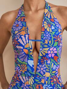 JIAN LASALA Monos azules para mujer estilo boho sin mangas con estampado floral, de espalda descubierta y nudo, para outfits de verano, vacaciones, salir, playa y ropa de verano para mujer en Europa