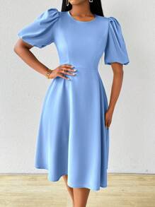 Lunelith SHEIN Lunessa 绿色泡泡袖高腰长裙，适合女性，春夏季 - 淺藍色 - 查看 6