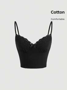 SHEIN MOD Contrast Lace Slim Fit Black Cami Top - Black - View 1