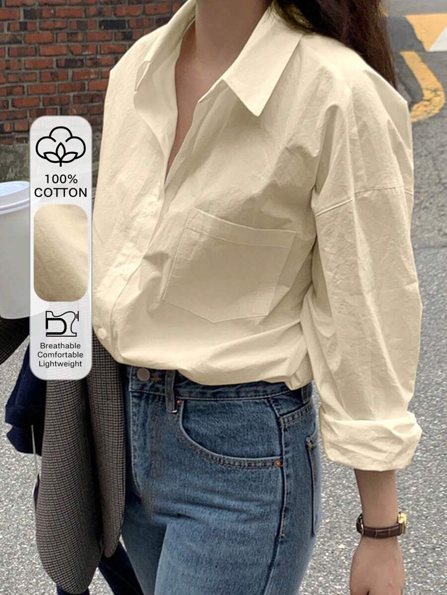 DAZY Pocket Patched Drop Shoulder Shirt Long Sleeve Top - Yellow - View 1