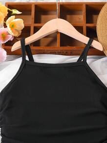 Vestido casual versátil y apropiado para todo uso de media longitud con tira de malla para niñas preadolescentes, ideal para vacaciones, verano y viajes