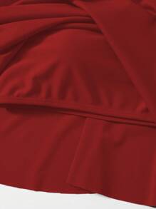 SHEIN Swim Curve Plus Size Women's Solid Color Ruffle Trim One-Piece Swimwear Top For Summer Beach Vacation - Red - View 4