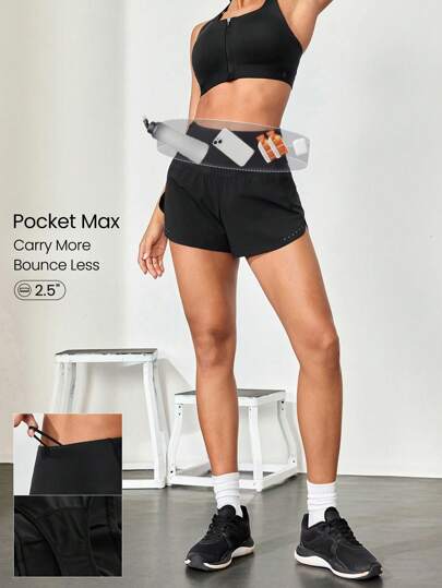 GLOWMODE 2.5'' VitalSwift Pocket Max Quick-Dry Ultralight Kangaroo Multi-Pocket High-Rise Waist Adjustable Drawstring Waist Running Shorts With Built-In Anti-Odor Underwear Workout Running Training