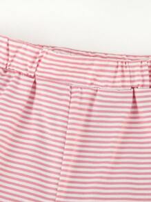 2 件套婴儿/女婴粉色和白色条纹休闲 Polo 领宽松短袖上衣和短裤套装，夏季 - 粉色 - 查看 3