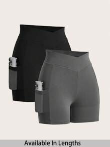 SHEIN PETITE CURVE Set de 2 leggings casuales de unicolor ajustados para mujer de talla grande, adecuados para el verano