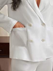 Anewsta Elaire Fashionable Versatile Linen Old Money Style Suit Set, Including Loose Fit Jacket Top And Pants, Elegant And Modest - White - View 10