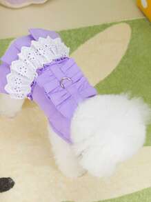 PETSIN Purple Elegant Minimalist High-Low Ruffle Hem Butterfly Decor Skirt, Suitable For Spring/Summer, Pet Leash Design - Purple - View 2