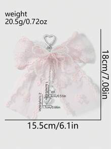 ROMWE Kawaii 1pc Korean Style Sweet & Delicate Versatile Simple High-Quality Handmade Beaded White Faux Pearl Crystal Net Yarn Embroidery Ribbon Bow Chain CCB Star Heart Pendant Keychain Bag Charm, Suitable For Women, Daily Wear, Festival Gift - Dusty Pink - View 6