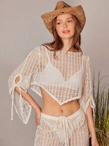 WESTFADE 仿钩针不对称下摆结饰上衣 - 米色 - 查看 7