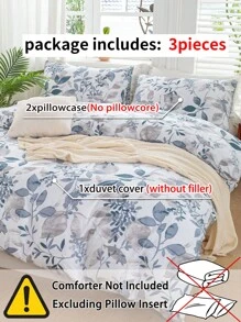3 pièces/Set Ensemble de housse de couette à motif floral de feuilles (1 housse de couette et 2 taies d'oreiller). Ensemble de literie doux et agréable à la peau pour toutes les saisons.