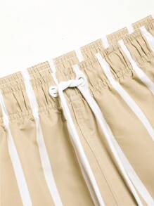 Manfinity KASUA 男士休闲条纹抽绳腰沙滩短裤 - 卡其色 - 查看 7