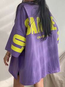 DAZY Short Sleeve Drop Shoulder T-Shirt With Letter Print Oversized T-Shirt