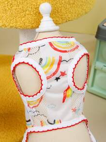 PETSIN Spring/Summer White Cute & Lively Casual Style Cartoon Rainbow Pattern Mesh Breathable Pet Jumpsuits