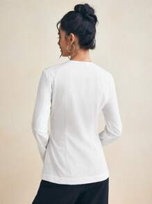 FLOW X Designer White Teardrop-Shaped Hollow Slit Casual Top Spring Summer Tops Women Casual White Shirts - White - View 5