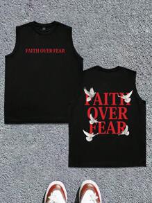 Manfinity LEGND 男士标语飞鸽印花圆领休闲上衣，春夏男装，男友礼物 - 黑色 - 查看 2