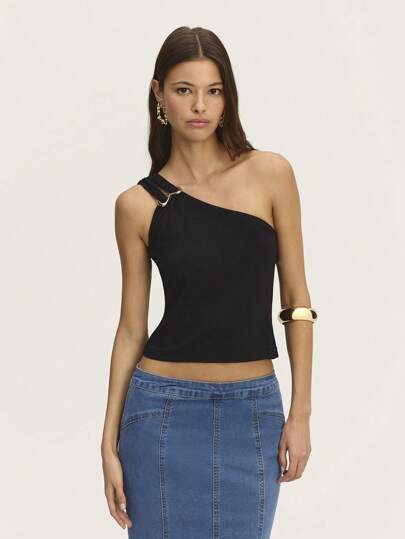 Nöista Women's Summer Top Asymmetrical. Solid Color, One Shoulder Doble Strap With Embellishment Details. Making It Perfect For Any Sophisticated Summer Evening