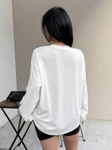 SHEIN EZwear Women's Crew Neck Long Sleeve Animal Print Casual T-Shirt - White - View 2