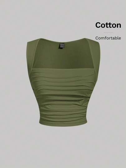 SHEIN MOD Square Neck Ruched Tank Top
