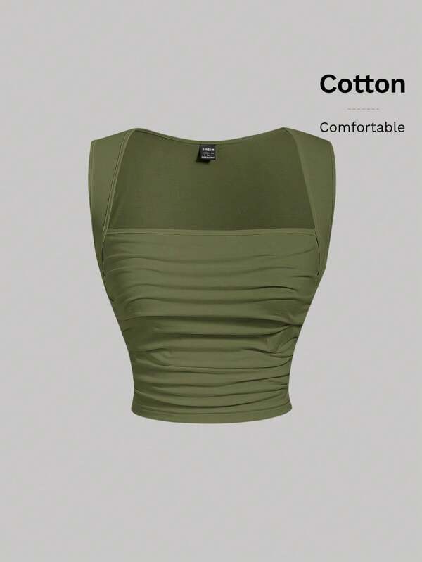 SHEIN MOD Top tank de cuello cuadrado fruncido