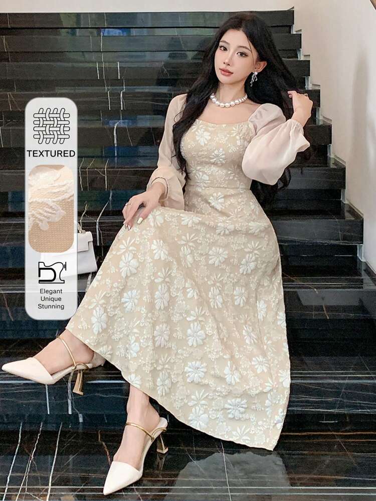 Vestido de fiesta elegante de textura media para mujer, vestido de graduación floral elegante de primavera/verano, vestido para boda y Pascua