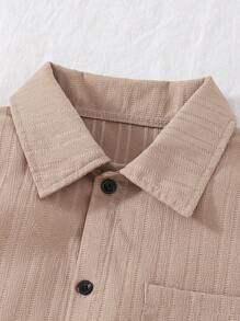 SHEIN 2 件套青少年男孩休闲衬衫 + 短裤基本款服装，春夏季 - 棕色 - 查看 6