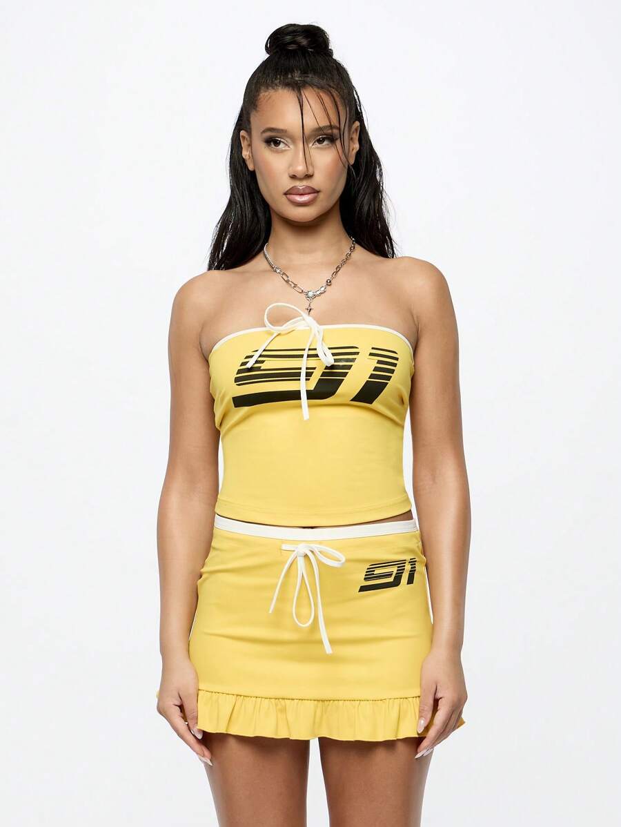 SUMWON WOMEN Váy tennis mini xếp nếp Y2K phong cách thể thao mùa hè Váy thể thao năng động hiệu suất cao Quần áo thể thao dạo phố Ngắn xếp ly - Màu vàng - Xem 1