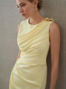 SHEIN x PRISCILA & JIMENA MOTF PREMIUM RUCHED METAL BUTTERFLY MIDI DRESS