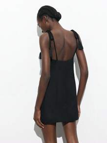 Maija 女式黑色花卉刺绣细肩带波西米亚风格短裙，优雅海滩度假，适合圣帕特里克节、春假、复活节、音乐节 - 黑色 - 查看 4