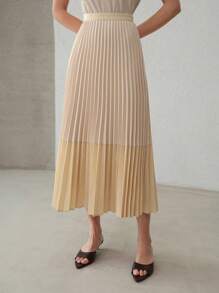 MOTF PREMIUM COLORBLOCK PLEATED SKIRT - Apricot - View 2