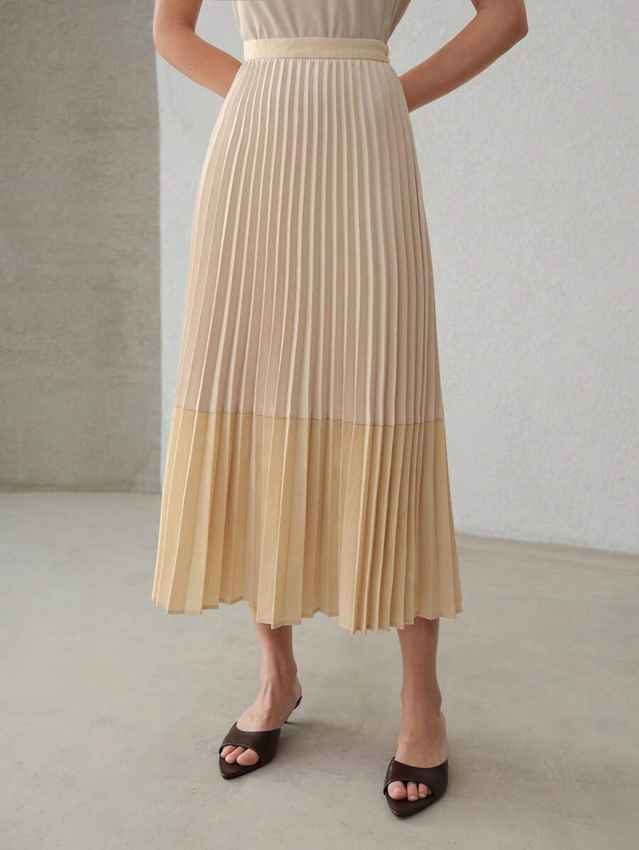 MOTF PREMIUM COLORBLOCK PLEATED SKIRT - Apricot - View 2