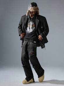 NEON BLANC 男士街头时尚长袖宽松梭织黑色西装外套，适合秋冬