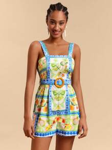 Travachic 女士热带植物印花褶皱休闲连身裤/连身衣 - 彩色 - 查看 4