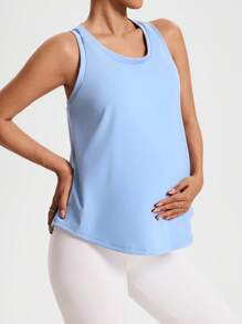 SHEIN Maternity Solid Color Sports Camisole, Loose Fit Strap, Women Outdoor Yoga Tops - Army Green - View 5