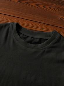 Young Boy Cartoon Pattern Print Round Neck Simple Fashion Short Sleeve T-Shirt - Black - View 4