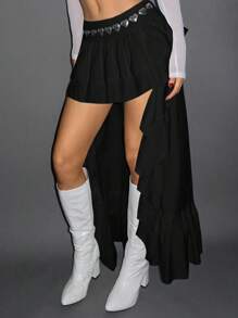 SHEIN ICON Low Waist Asymmetrical Hem A-Line Skirt Party - Black - View 5